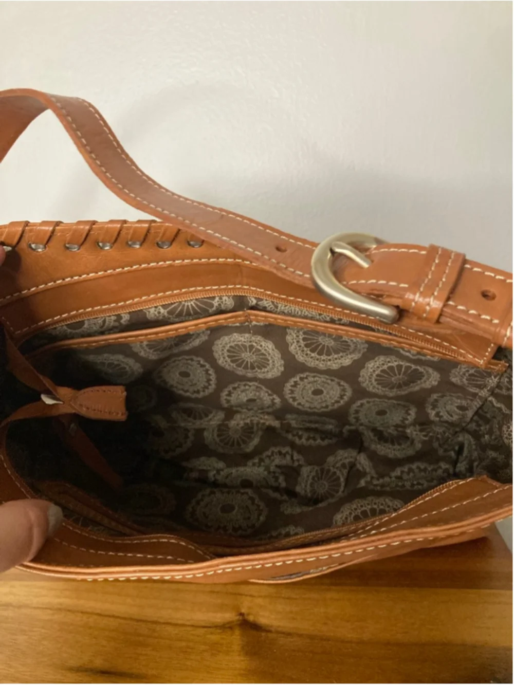 American West Harvest Moon Zip-Top Shoulder Bag Leather 30th Anniversary EUC